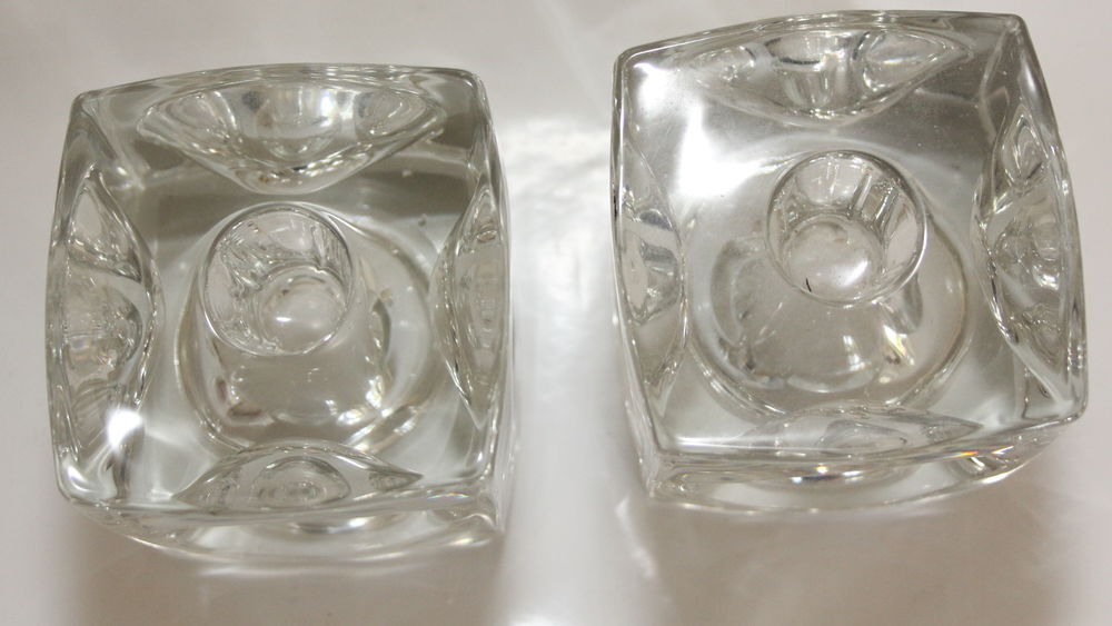 Bougeoirs cube verre ou cristal vintage 70 Décoration