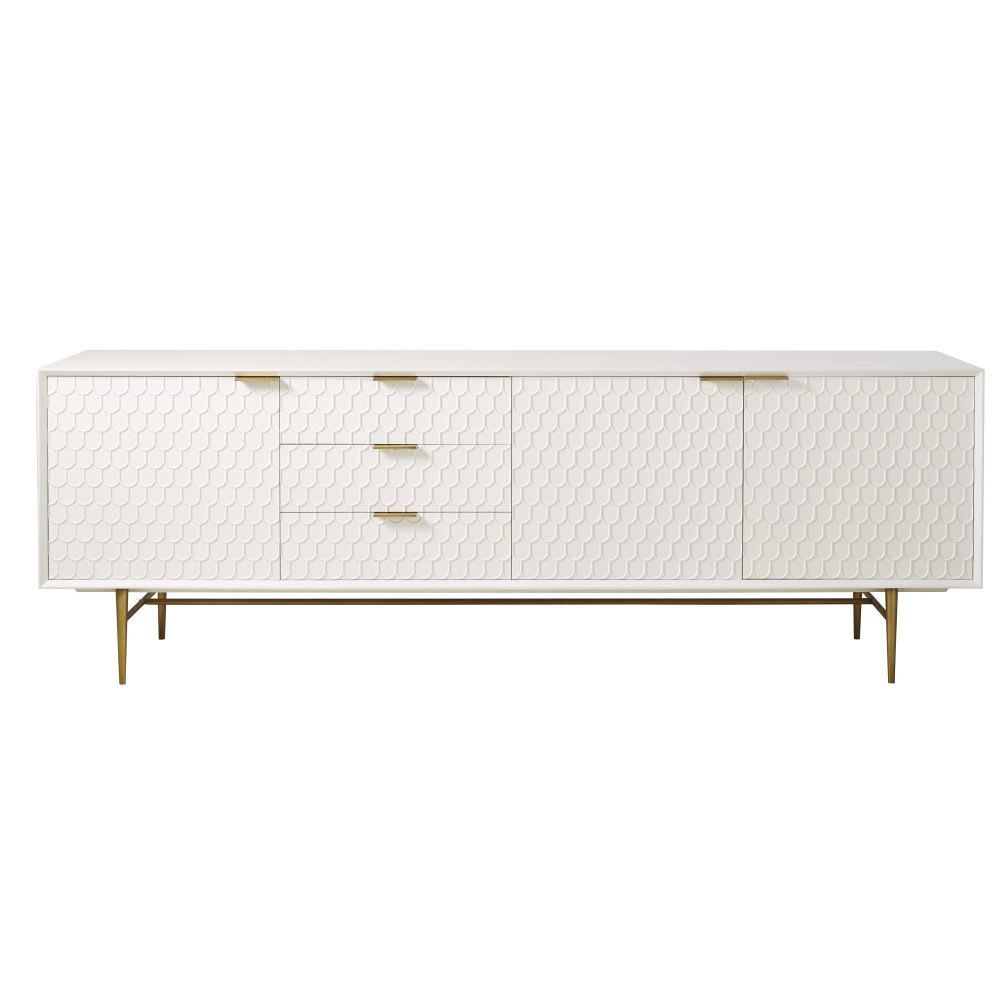 Buffet blanc &agrave; motifs g&eacute;om&eacute;triques avec poign&eacute;es dor&eacute;es Meubles