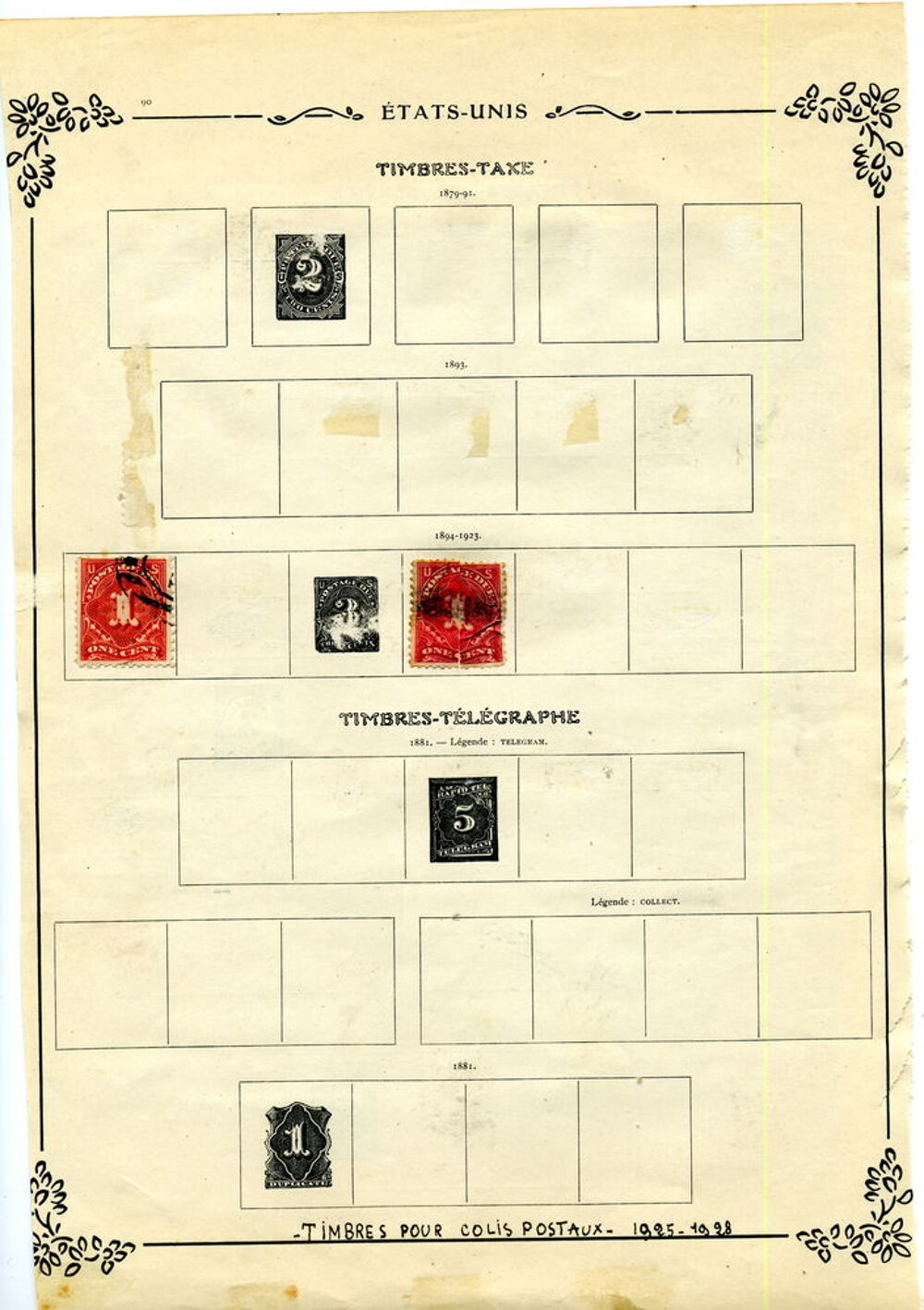 Collection timbres anciens USA 1862 &agrave; 1927 
