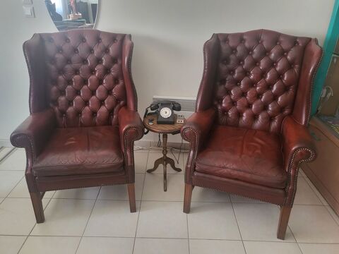 Chesterfield Fauteuils x2 bergres cuir bordeaux Matix 1800 Montauban (82)