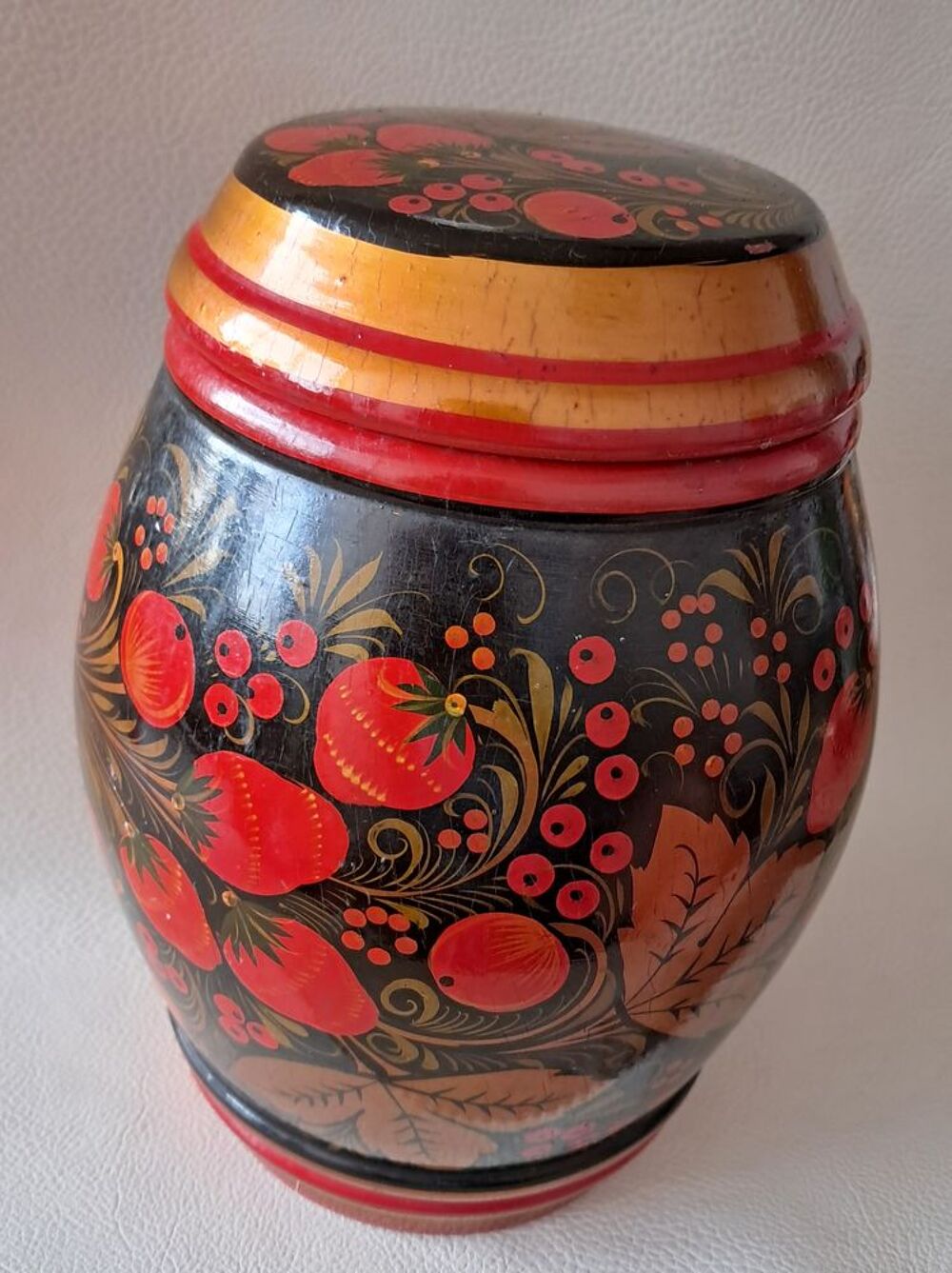 bonbonni&egrave;re pot &agrave; tabac gingembre th&eacute; en bois Khokhloma Décoration