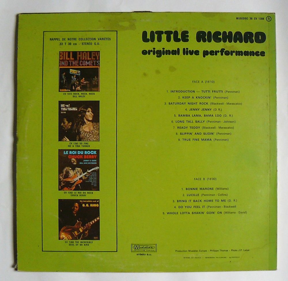 LP LITTLE RICHARD : Original live performance - Musidisc CD et vinyles