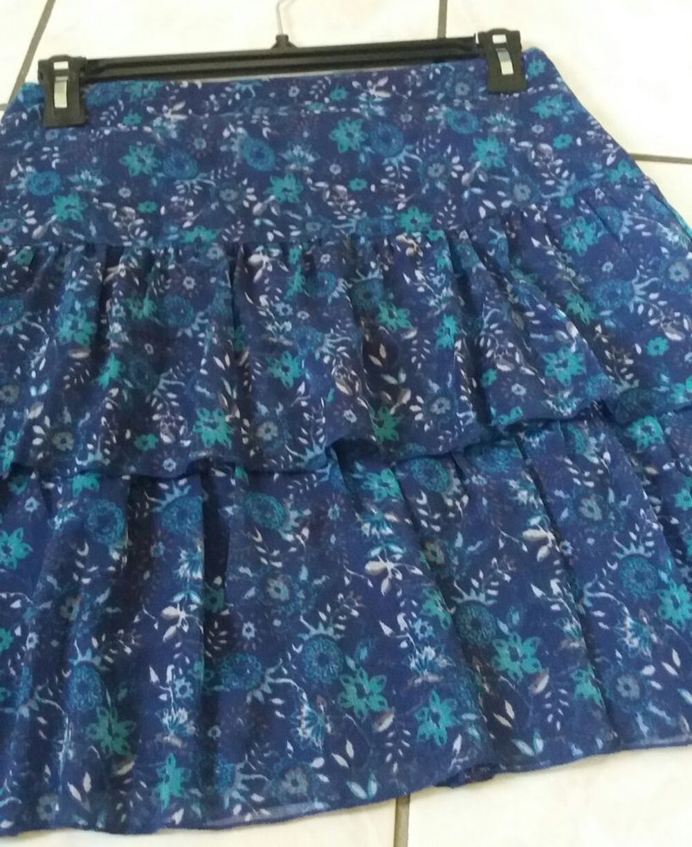 jupe voile bleue petites fleurs fleurie liberty Neuve - T 40 Vêtements