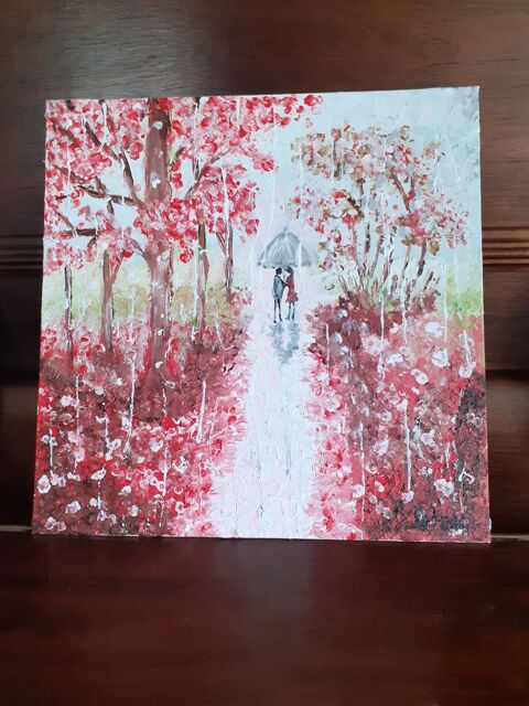 peinture  couple sous la pluie  28 La Romagne (49)