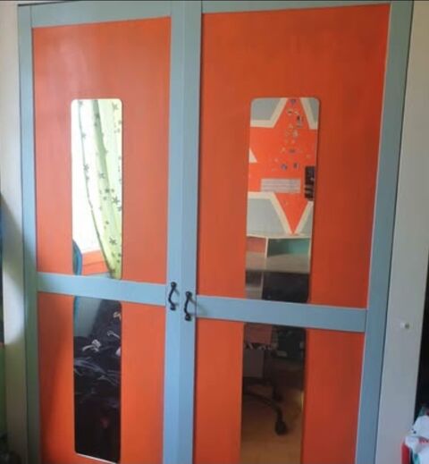 Armoire bois orange et bleu avec miroirs 40 Jouy-le-Moutier (95)