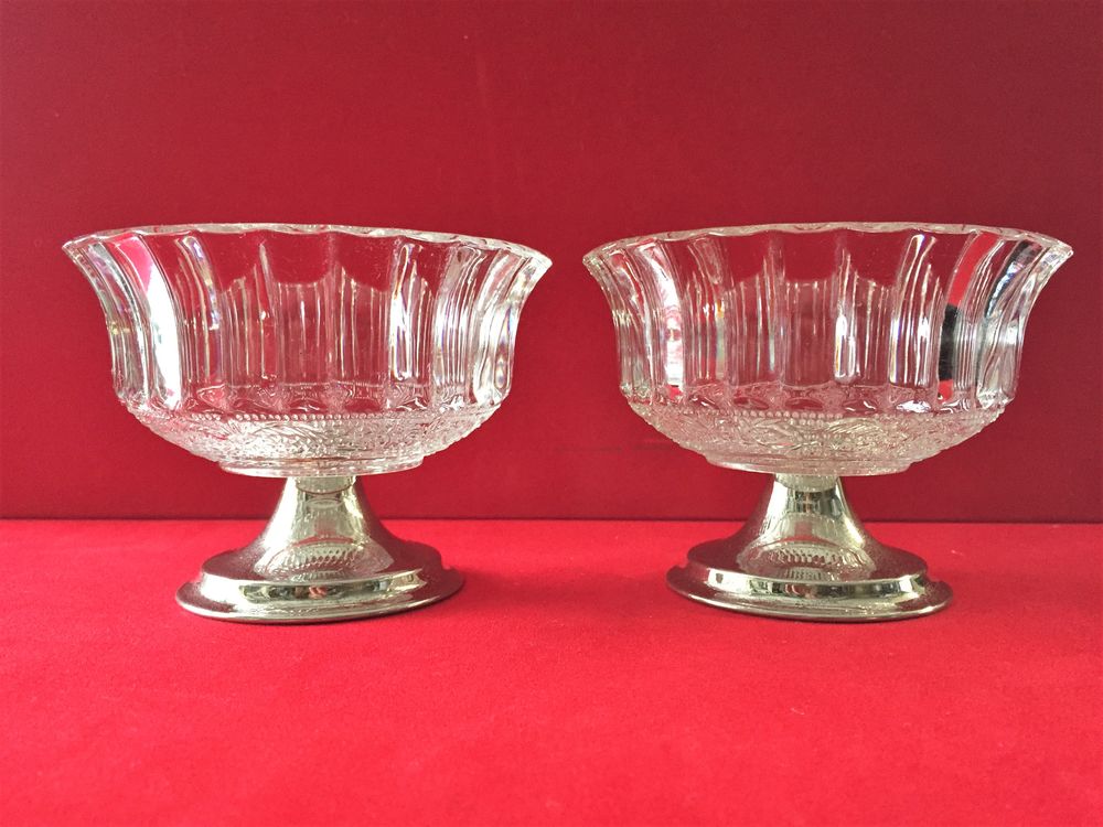 PAIRE DE COUPE A FRUITS DESSERT VERRE &amp; M&Eacute;TAL ARGENT&Eacute; Décoration