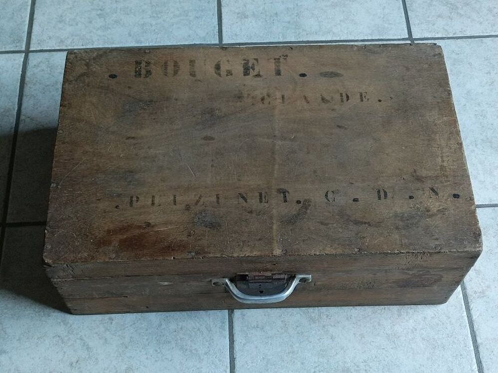 Valise boite bois massif patin&eacute; malle Rangement Serrure dp 0 Décoration