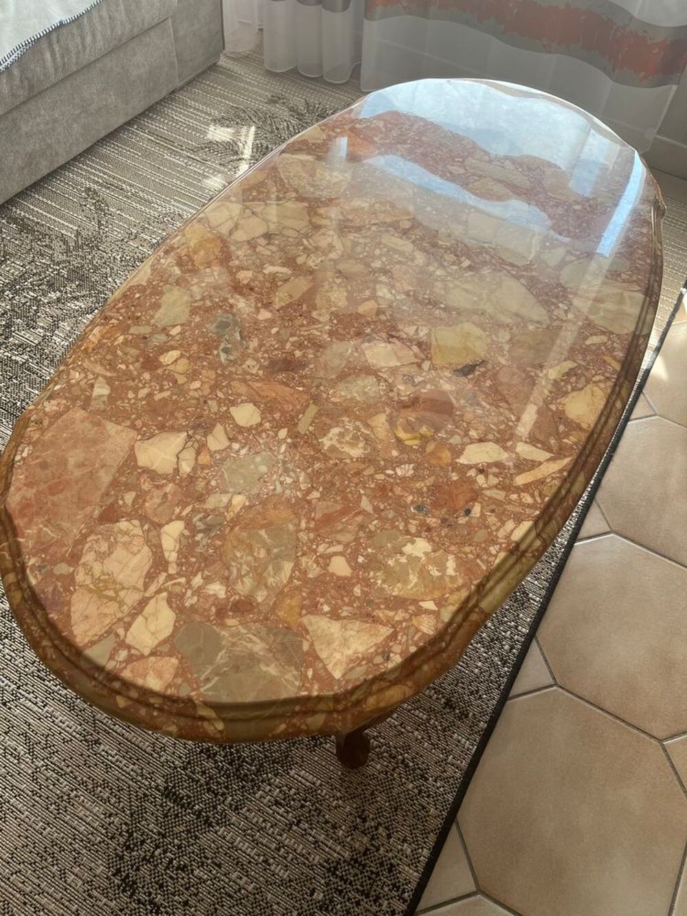 Table basse merisier avec plateau marbre Meubles