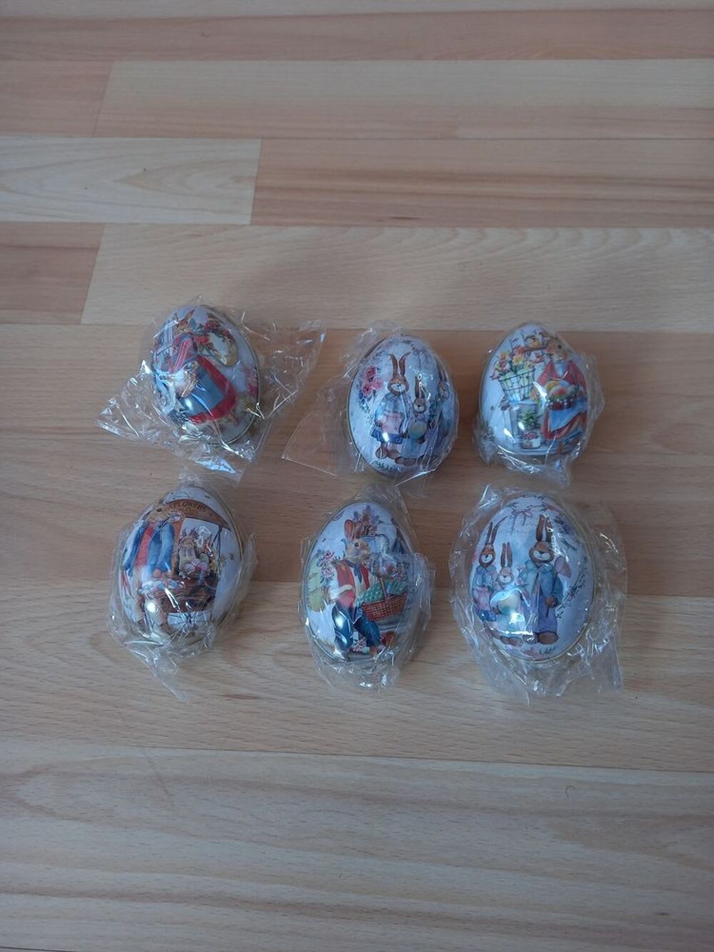 6 oeufs de P&acirc;ques m&eacute;tal lapin Décoration
