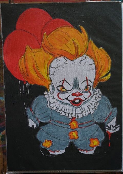 peinture - CA - chibi - sur papier aquarelle - format A4 - 3 4 Fougères (35)