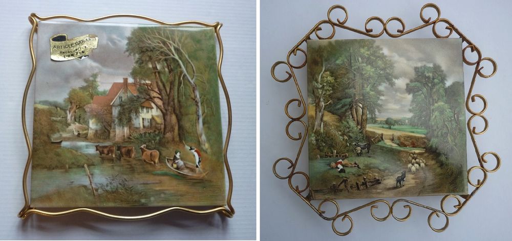 Deux dessous-plat vintage VILLEROY &amp; BOCH Sc&egrave;nes champ&ecirc;tres Cuisine