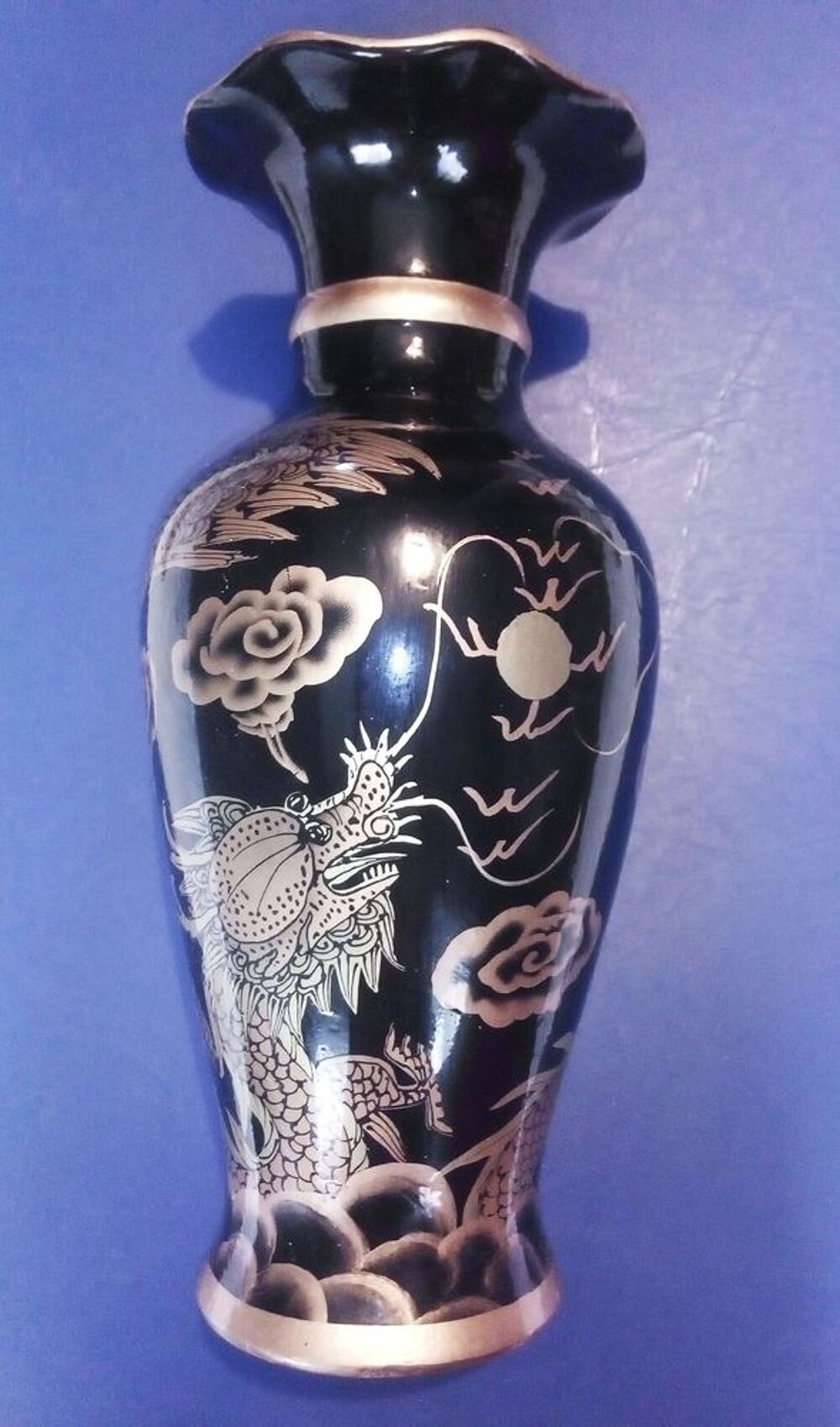 Grand vase c&eacute;ramique asie chine dragon 35 cm Décoration