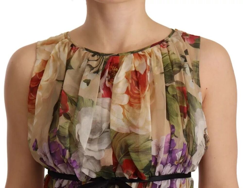 Robe mini beige &agrave; fleurs sans manches et col rond D&amp;G Vêtements