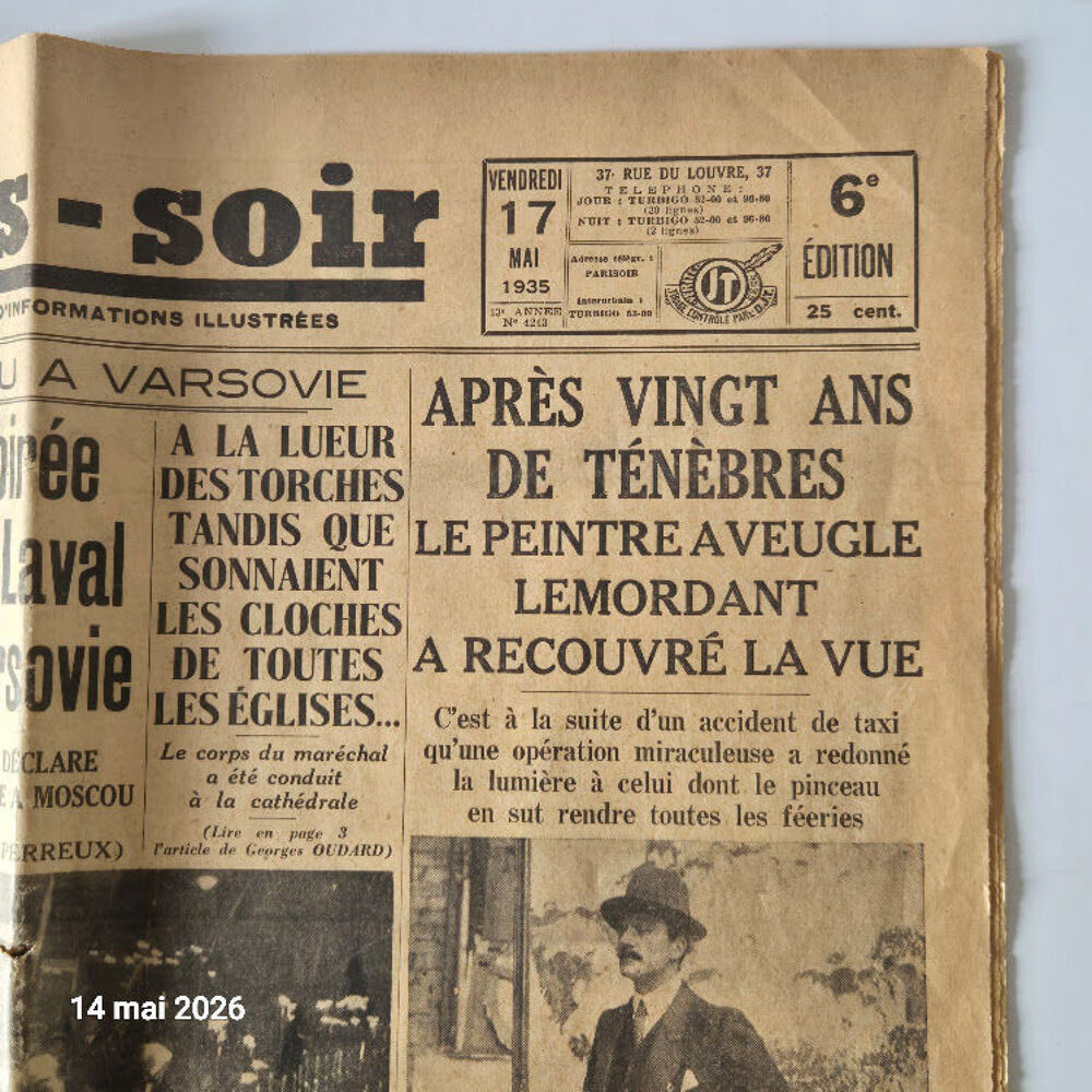 Paris soir du vendredi 17 mai 1935, sortant de la presse 