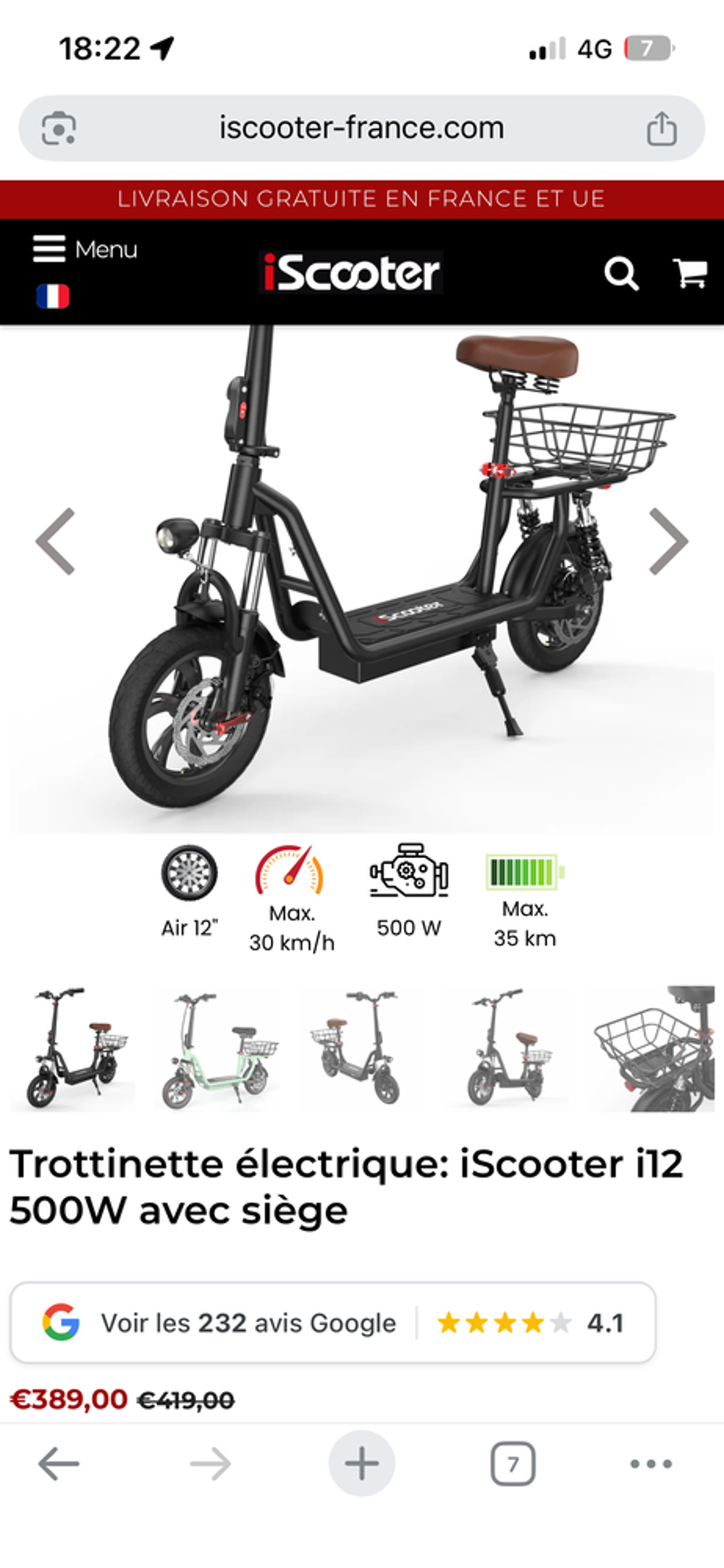 Trotinette &eacute;lectrique Sports