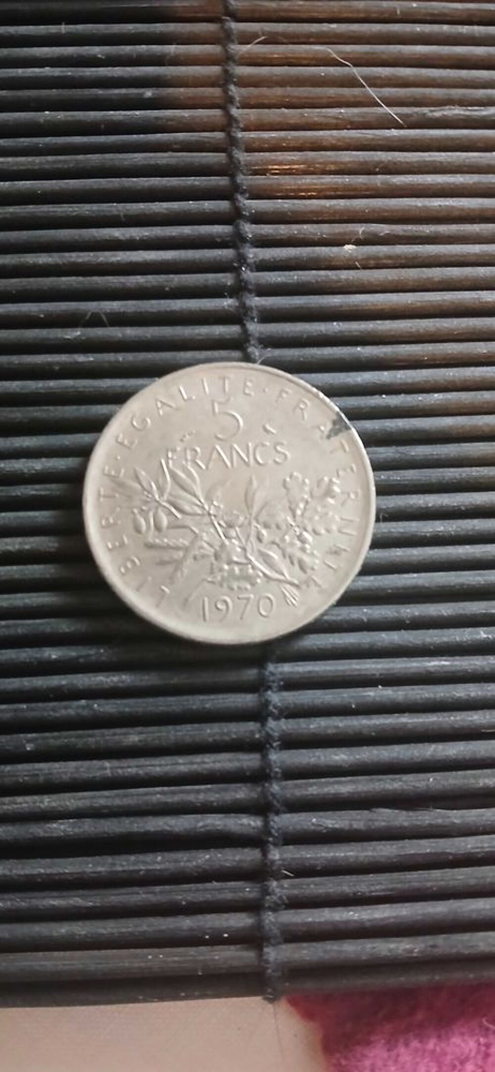 Pi&egrave;ce, France, 5 Francs 1970 Semeuse O.Roty, tranche stri&eacute;e 