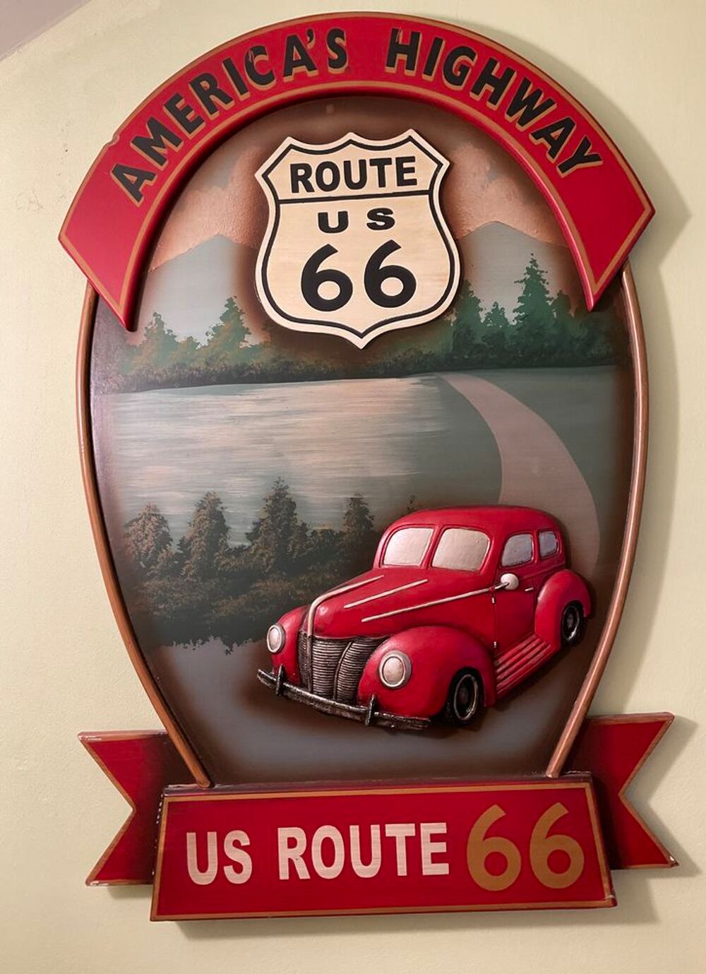 TABLEAU BOIS VINTAGE ROUTE 66 Décoration