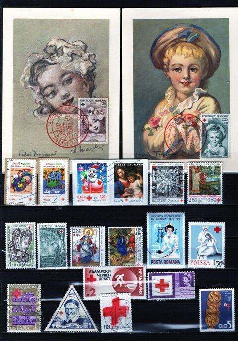 lot de 34 timbres du monde  croix et croissant rouge  3 Les glisottes-et-Chalaures (33)