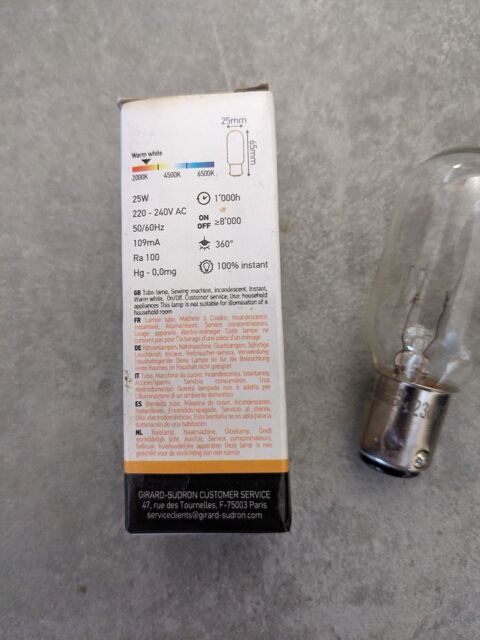 2 ampoules LAMPE TUBE de MACHINE À COUDRE 25W B15  ou autre 10 Marseille 13 (13)