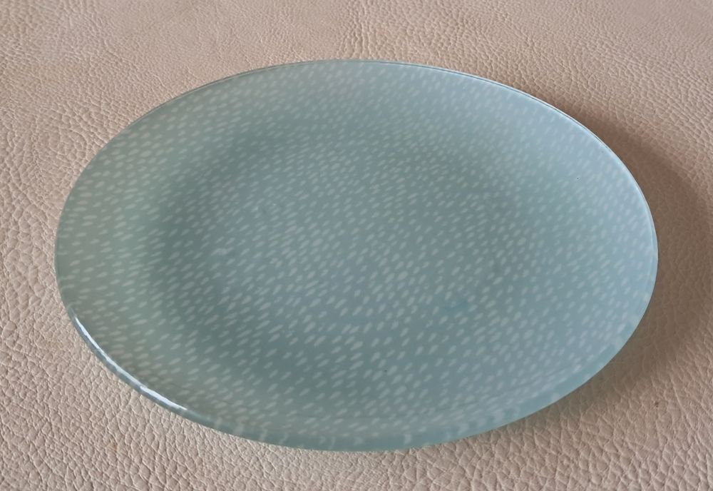 lot set de 6 assiettes &agrave; dessert en verre vert pastel avec p Décoration