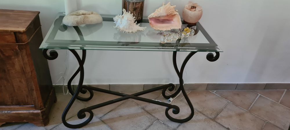 Console fer forg&eacute; et verre bisot&eacute; Meubles