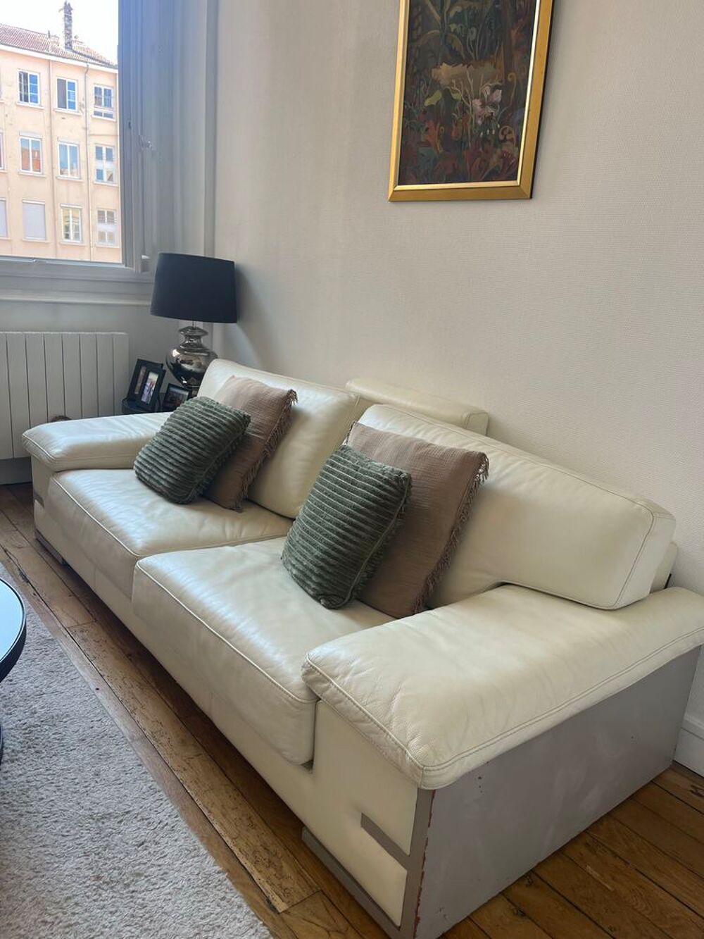 Canap&eacute; en cuir blanc convertible Meubles
