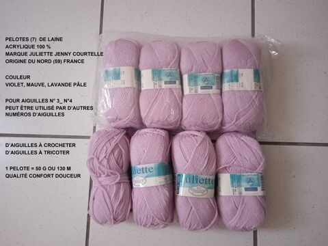 Pelotes (7)  de laine, couleur violet, mauve, lavande p�le 10 Lourdes (65)