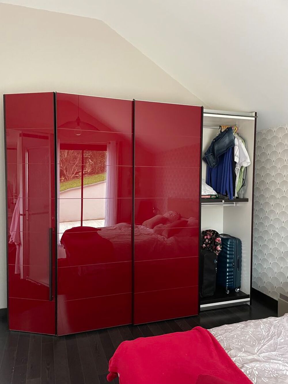 Armoire dressing 3 coulissants + 1 porte rouge bordeaux t Meubles