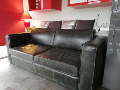 canap cuir convertible couleur noir 700 Dinard (35)