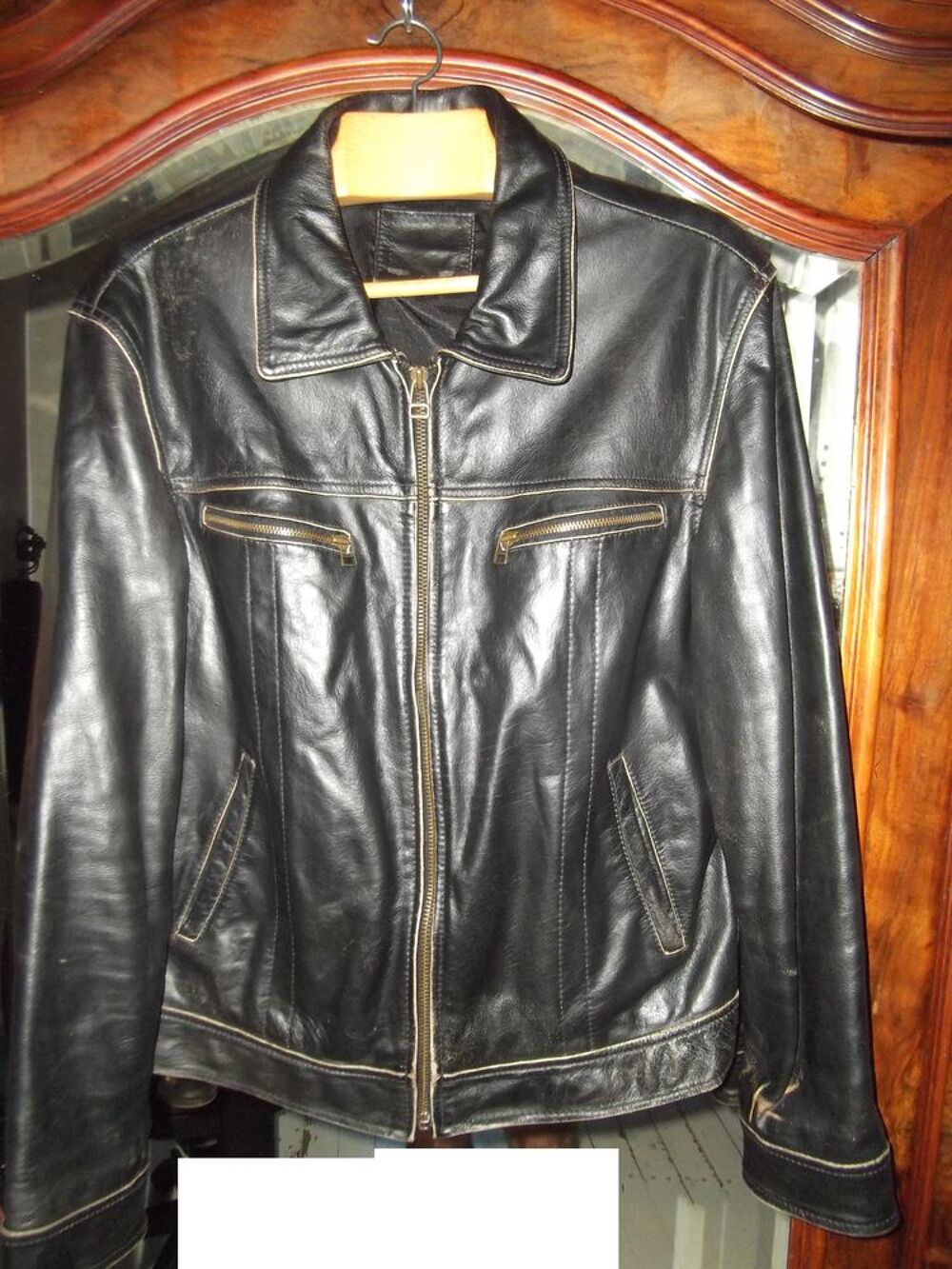 Veste en cuir de Buffle marron fonc&eacute; Type vintage Vtements