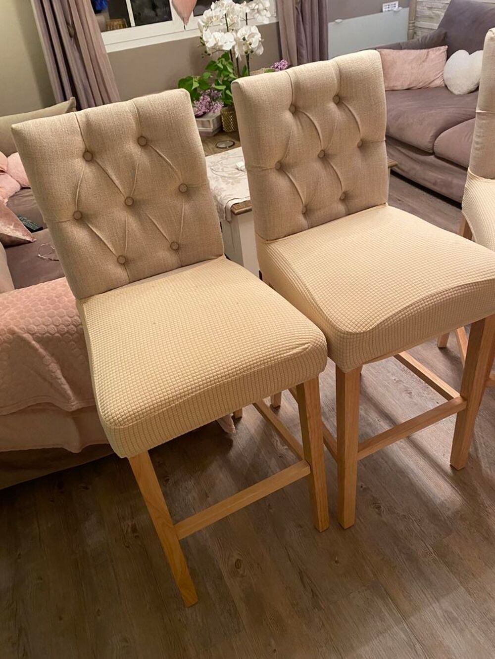 6 chaises beige en tissus Meubles