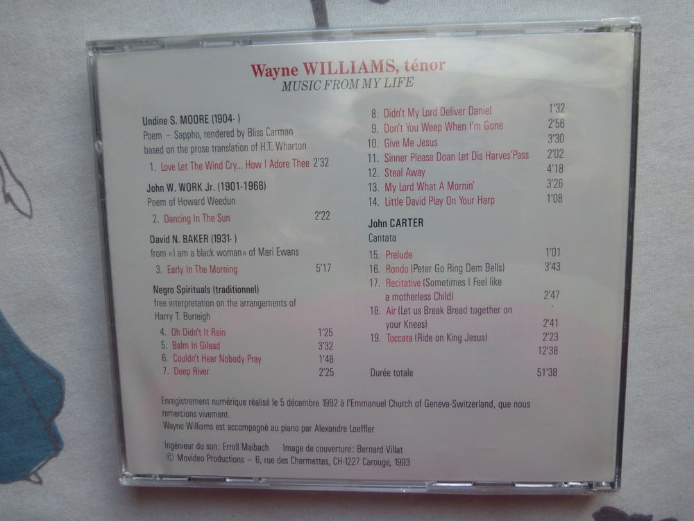CD WAYNE WILLIAMS t&eacute;nor &quot;music from my life&quot; CD et vinyles