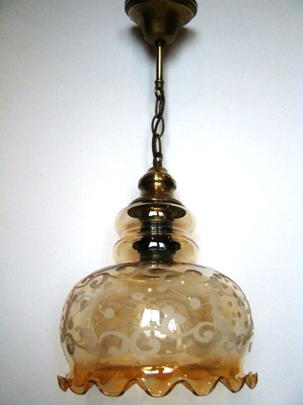 Luminaire suspension verre ambr&eacute; Dcoration