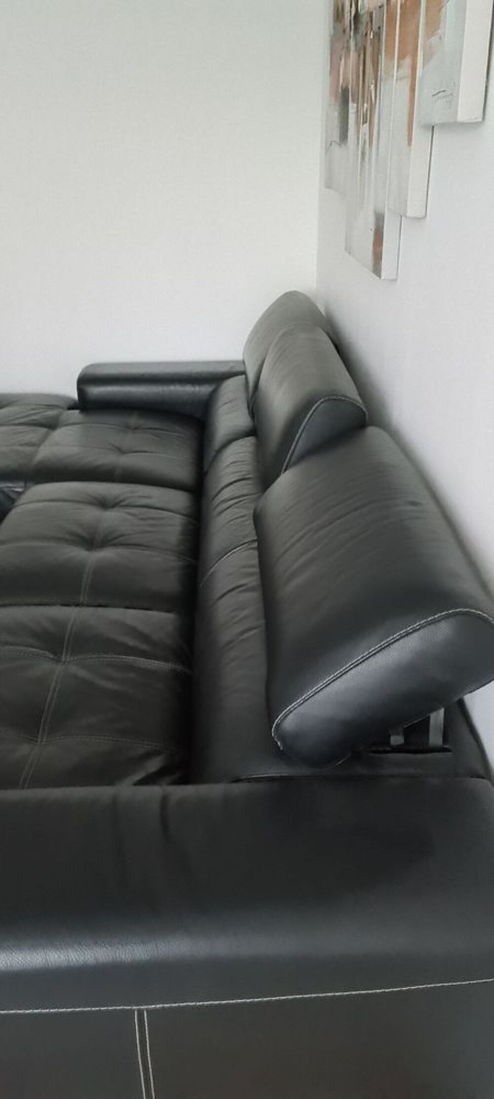 Canap&eacute; d'angle cuir noir tbe Meubles