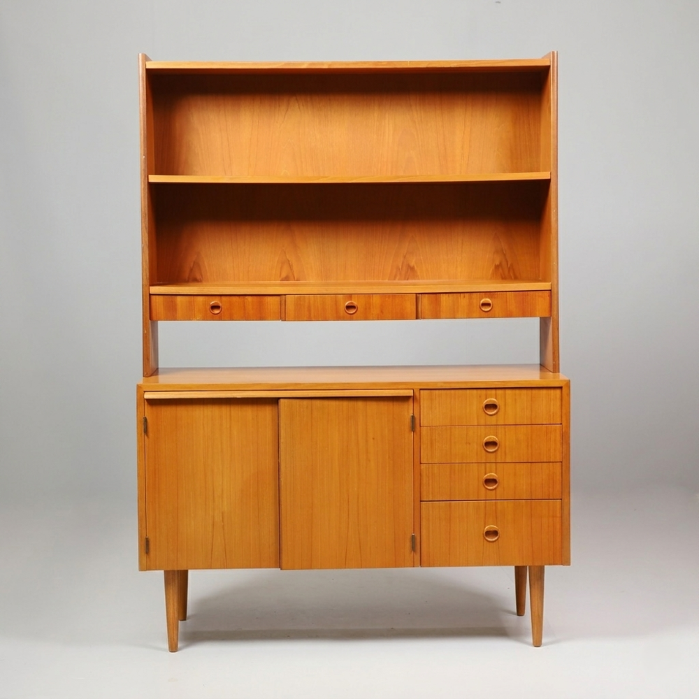 Biblioth&egrave;que vintage en teck avec secr&eacute;taire abattant Meubles