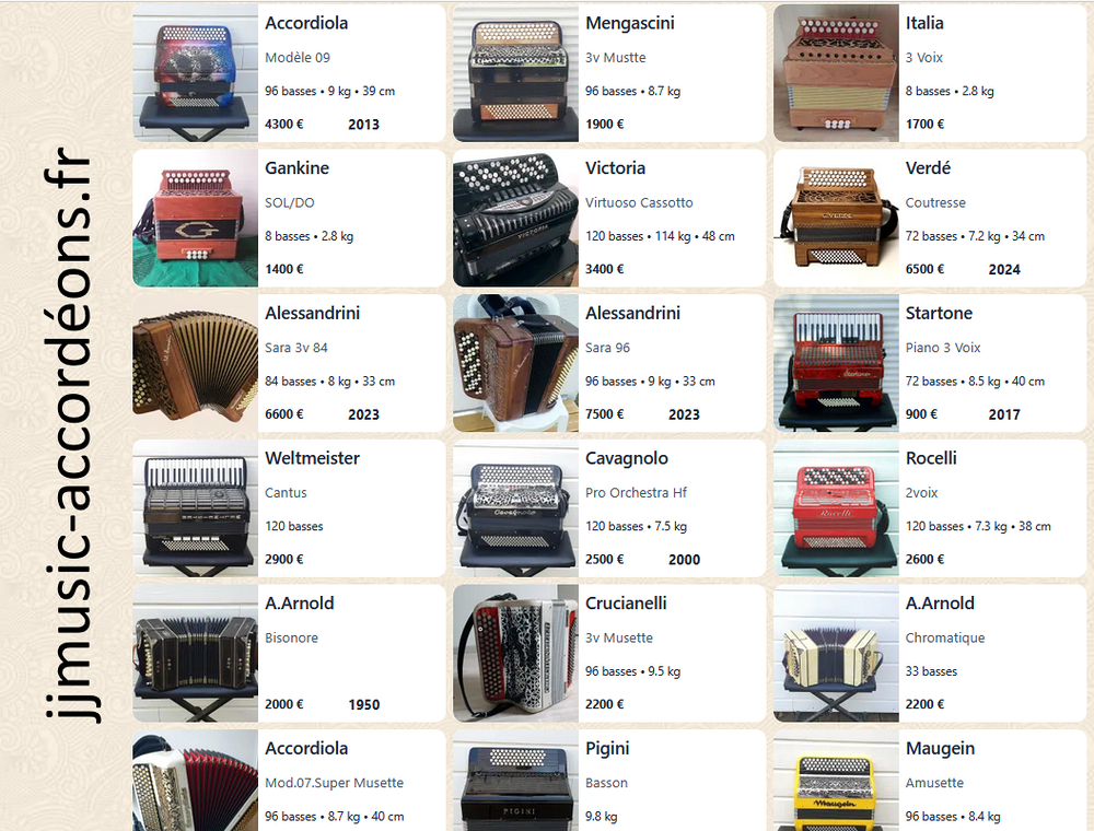 plusieurs accord&eacute;ons r&eacute;vis&eacute;s et garantis visible sur le site Instruments de musique