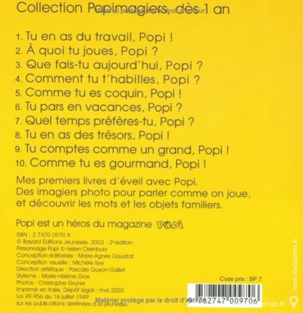 POPIMAGIER - Tu pars en vacance POPI - BAYARD - Livres et BD