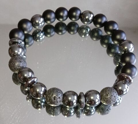 Bracelet pierre de lave, hematite et agate en pierre naturel 8 Roissy-en-Brie (77)