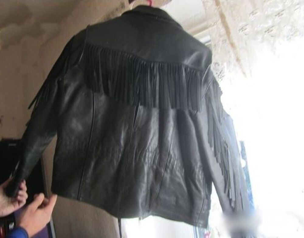 Perfecto cuir noir &agrave; franges Vêtements