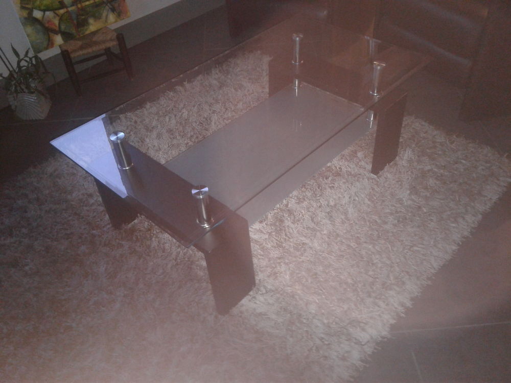 Table basse de salon contemporaine, en verre et bois weng&eacute; Meubles