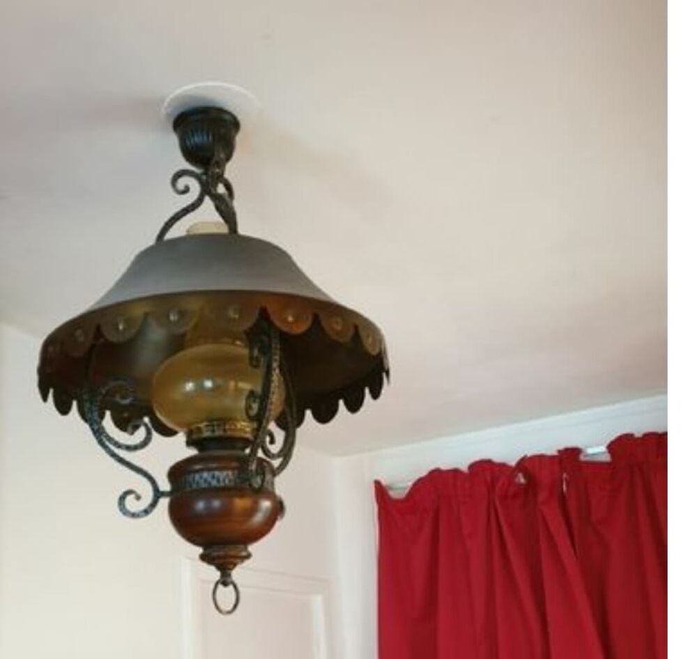 Lustre en bois et fer forg&eacute; lampe de belle qualit&eacute; bois mass Décoration