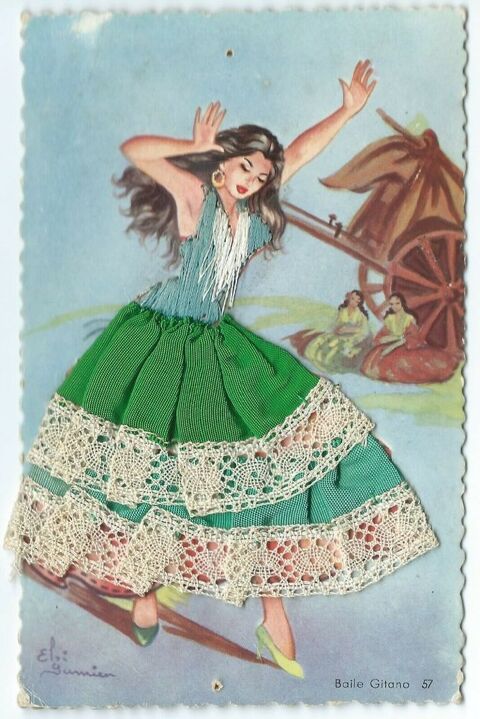 CARTE POSTALE BRODÉE et TISSU Costume Folklore 3 Blaye (33)