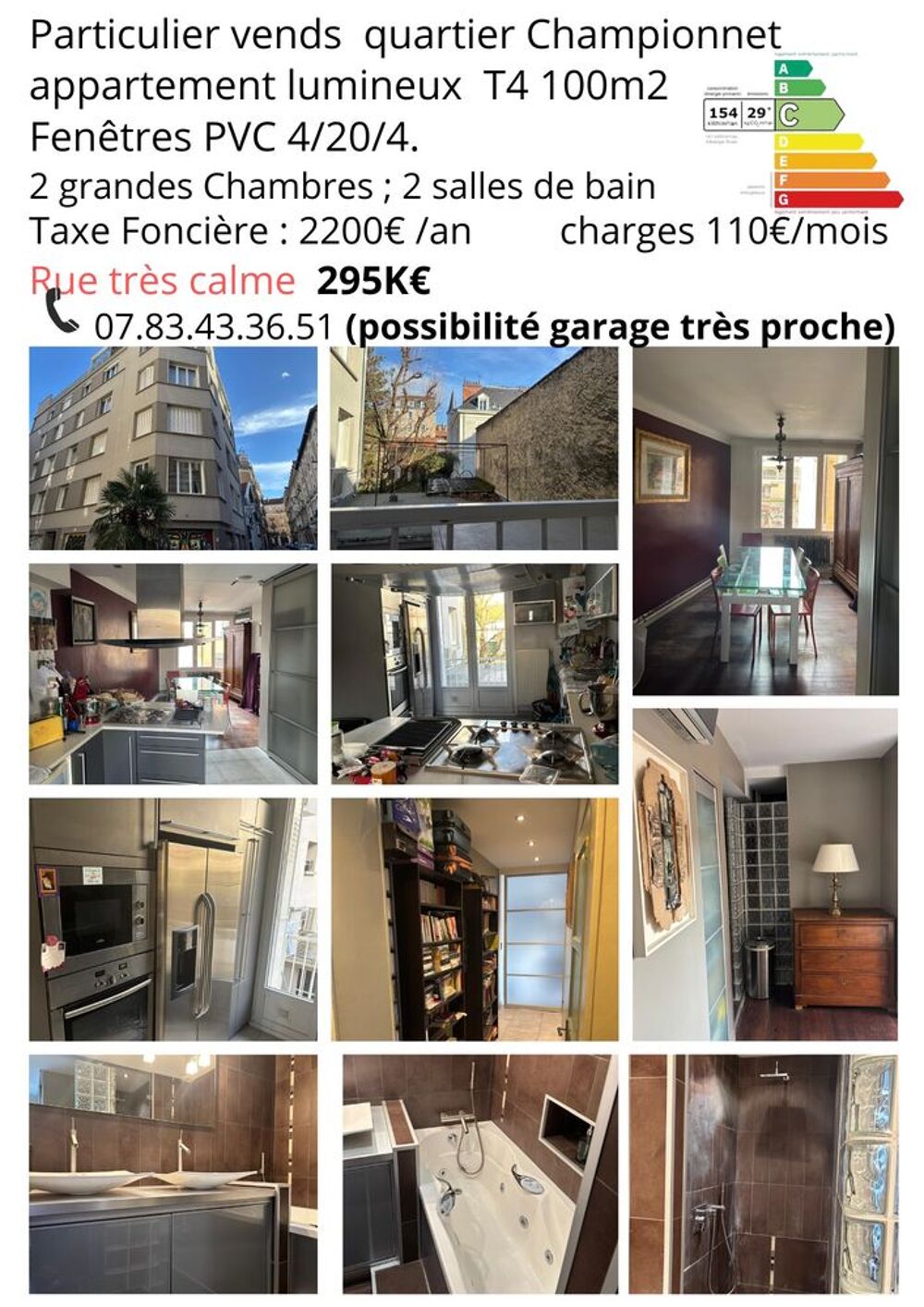 Vente Appartement Appartement 100 m2 quartier Championnet Grenoble