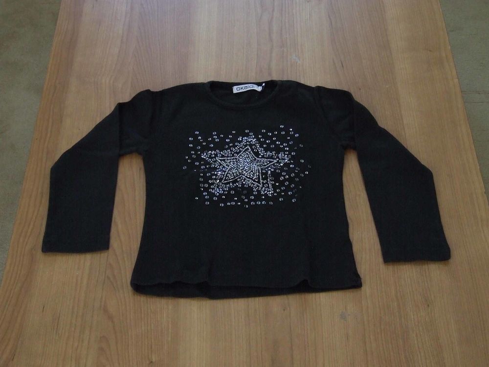 Tee-shirt manches longues, OKAIDI, Noir, 7&nbsp;ans, TBE Vêtements enfants