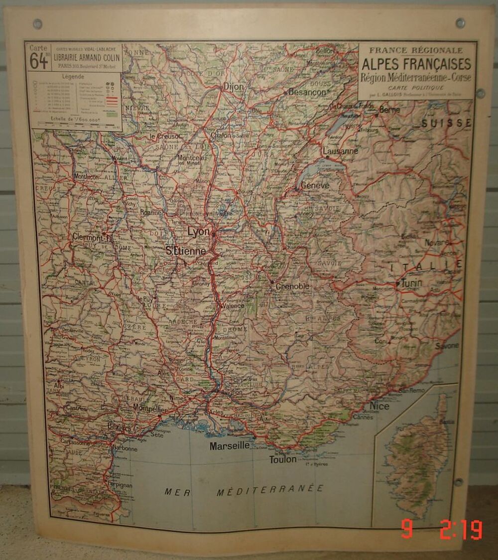 ancienne carte g&eacute;ographique d'ecole 