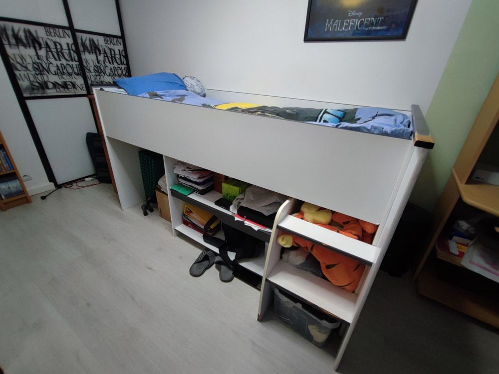 Lit sur&eacute;lev&eacute; une place avec matelas Meubles