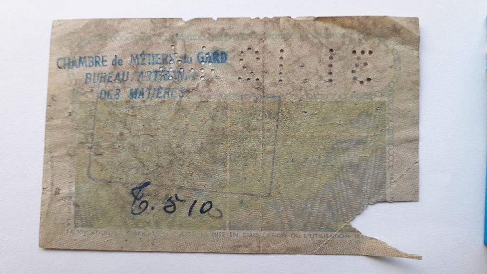 Billet monnaie mati&egrave;res O.F.F.A 1944

