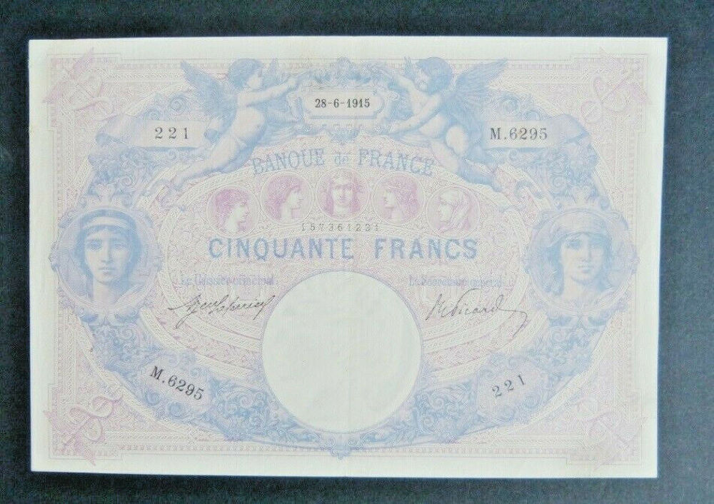 F 14/28 TRES RARE BILLET 50F BLEU ET ROSE 