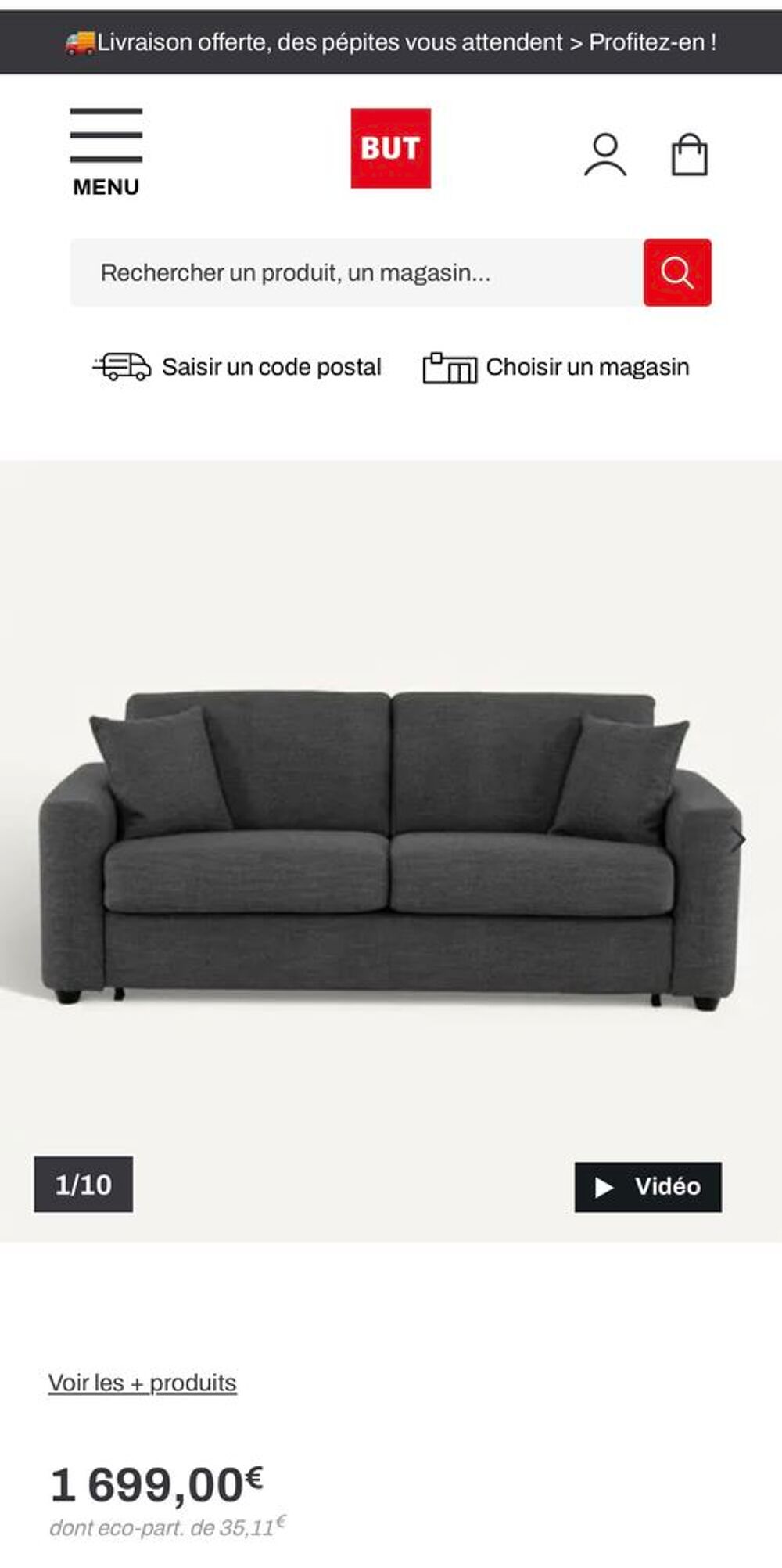 Canap&eacute; convertible tissu fonc&eacute; Meubles