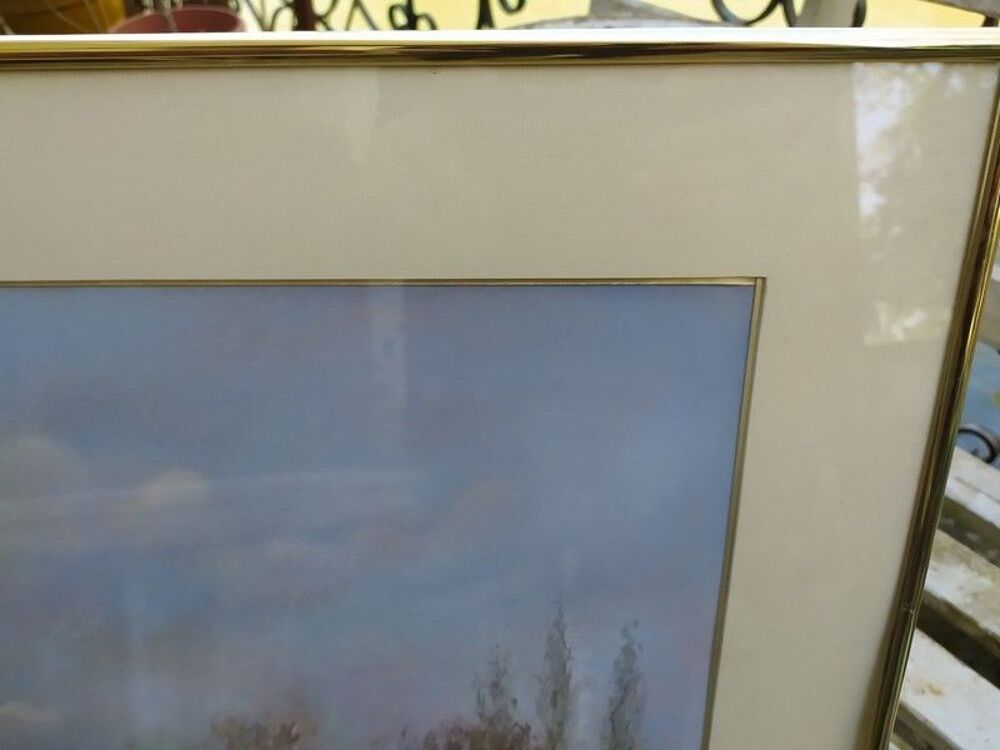 Tableau Pastel Maison de Village Sign&eacute; Veron 